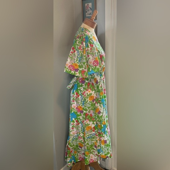 Millie Summer Garden Floral Cotton Wrap Asymmetrical Midi Dress Size Large NWT - Picture 5 of 16